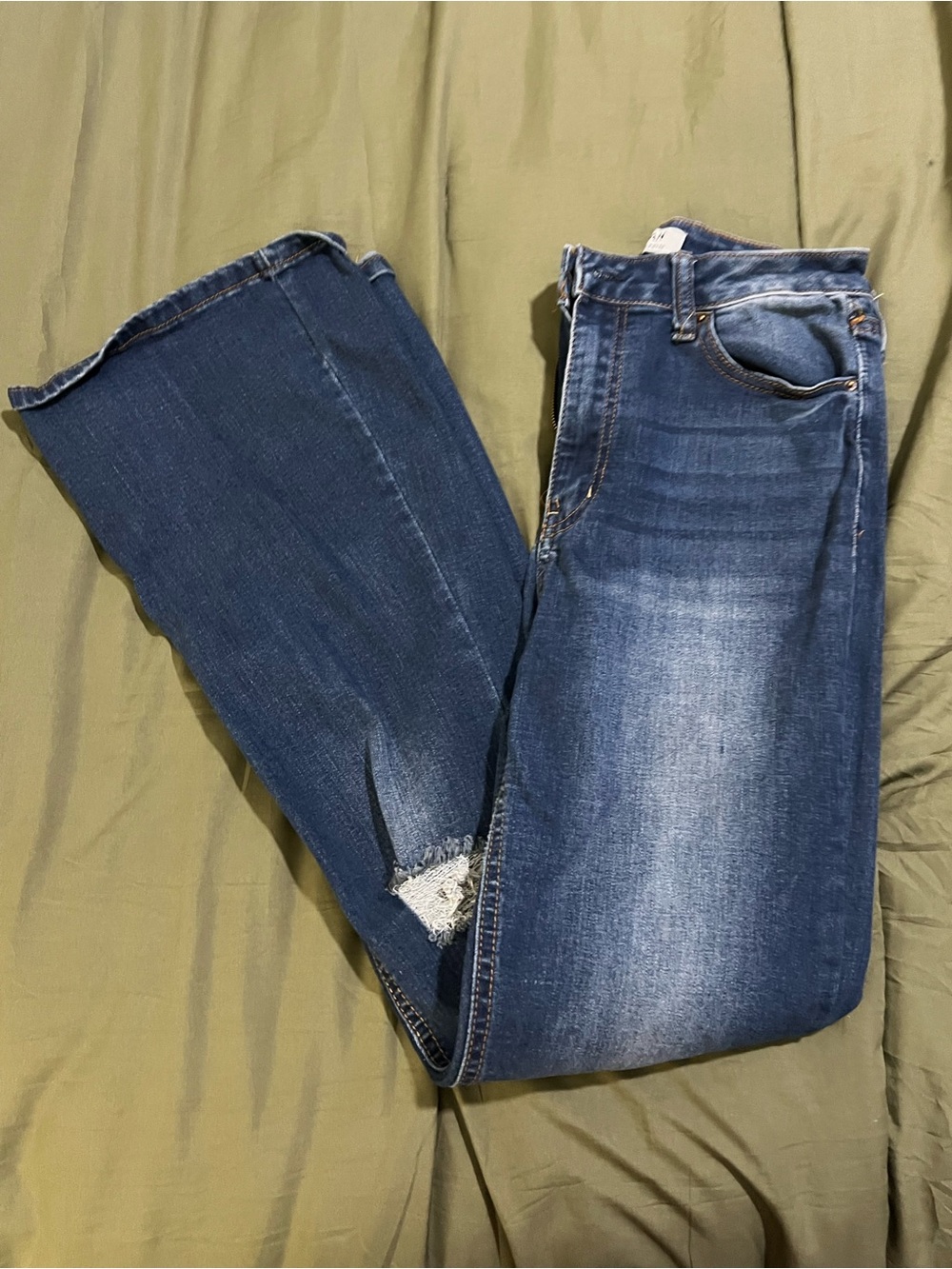 Wax Jean Blue Flare Jeans with Distressed Knee